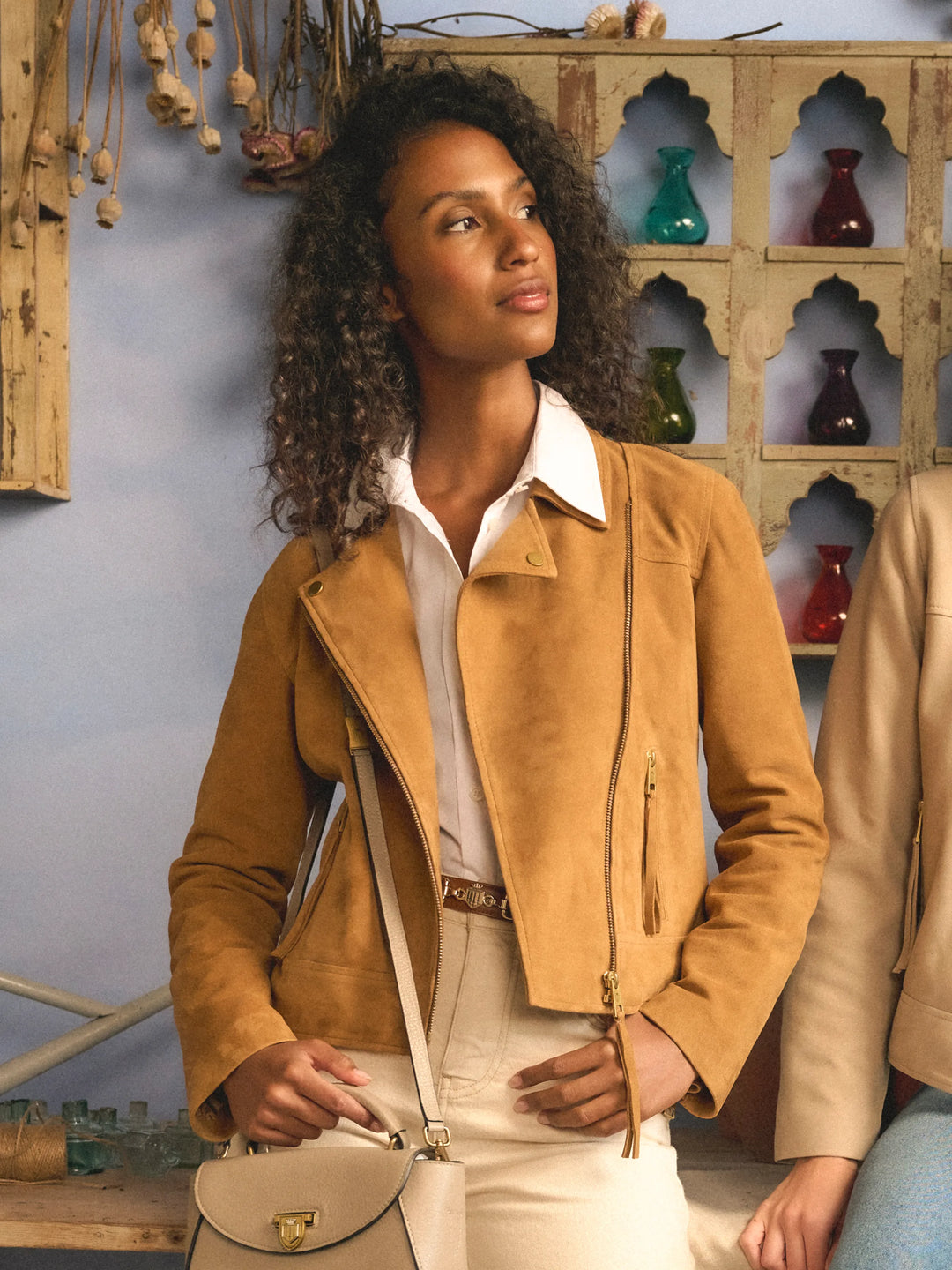 Thea Biker Jacket - Honey Tan Suede - Jackets