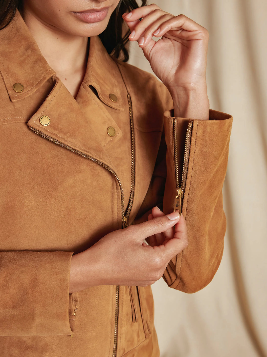 Thea Biker Jacket - Honey Tan Suede - Jackets