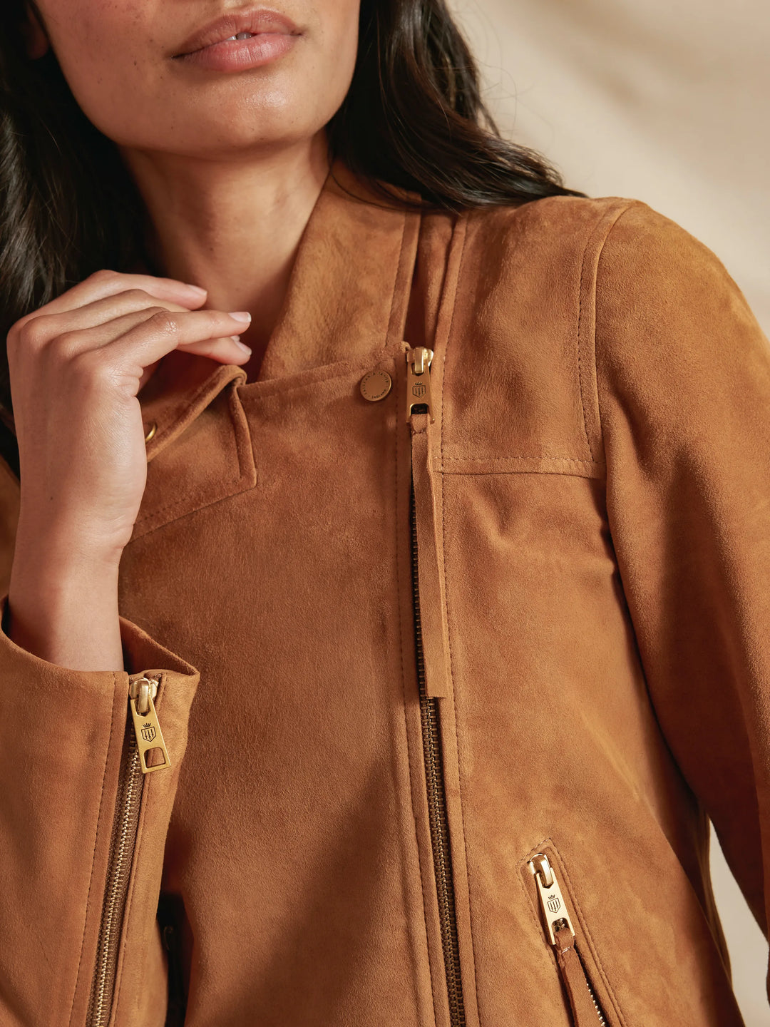 Thea Biker Jacket - Honey Tan Suede - Jackets
