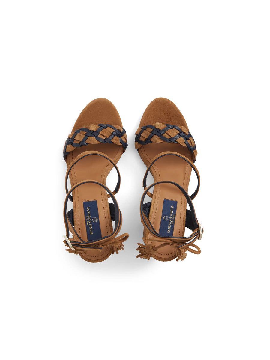 The Tuscany - Women's Heeled Sandals - Tan Suede & Navy Leather