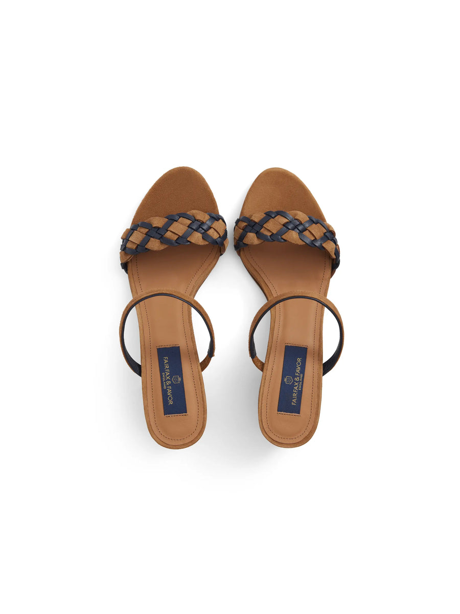 The Tuscany - Women's Mid Heel Sandals - Tan & Navy Suede