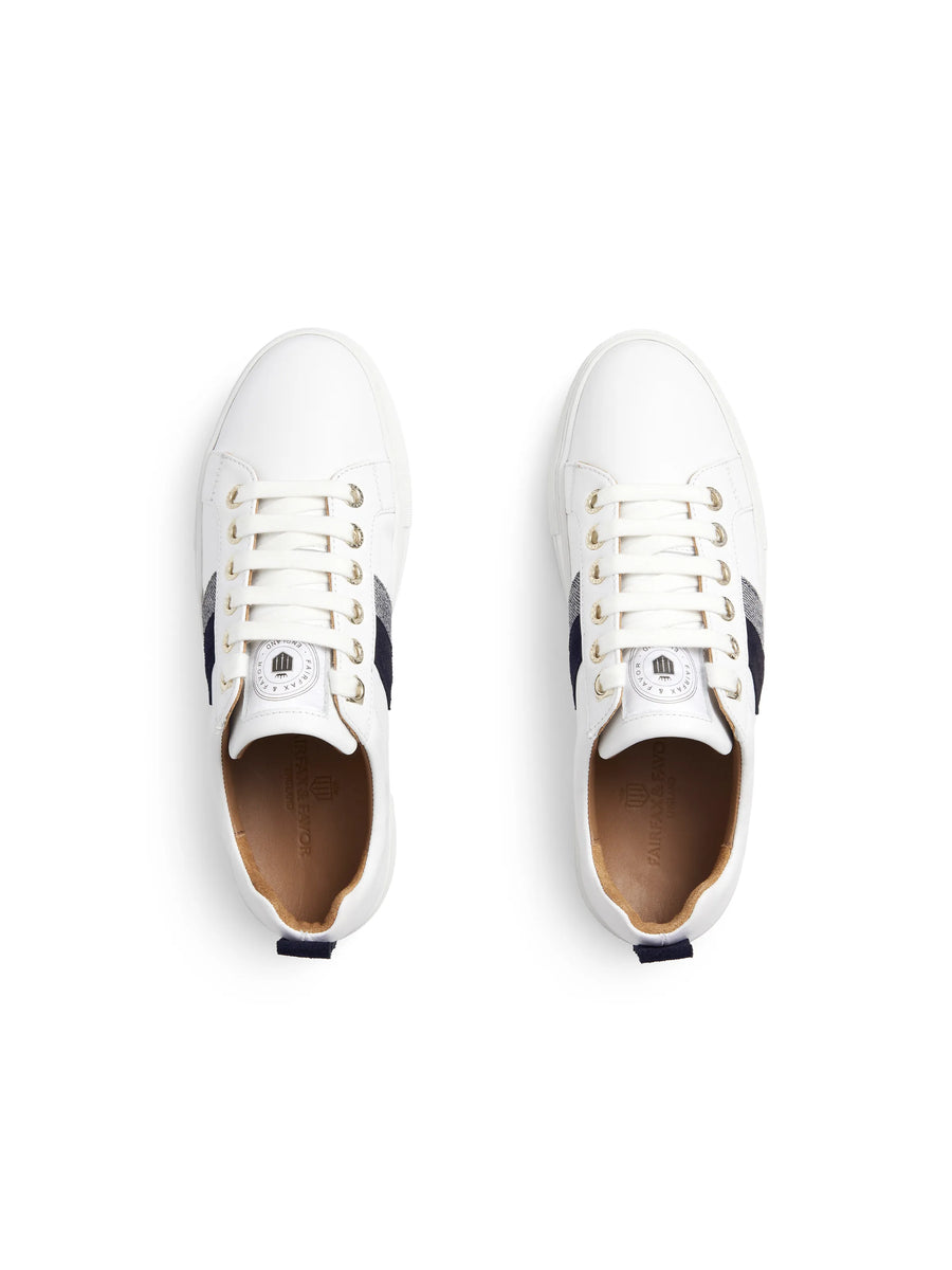 The Alexandra - Women's Platform Trainers - White Leather with Denim & Navy Suede