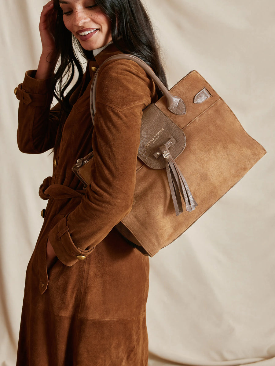 The Windsor - Women's Work Bag - Tan Suede