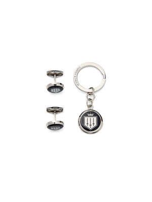 The Signature Cufflink and Key Ring Set - Navy Blue