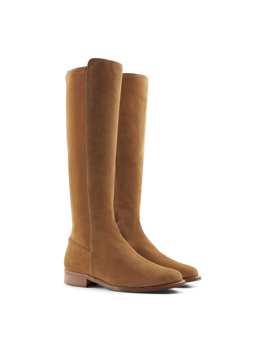 The Belgravia - Women's Flat Tall Boots - Tan Suede