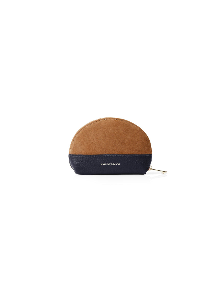 The Chiltern - Women's Coin Purse - Tan & Navy Suede