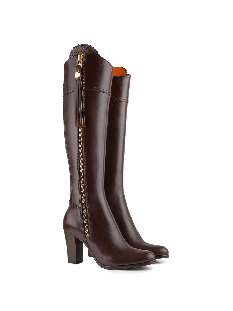 The Regina - Women's Tall High-Heeled Boots - Mahogany Leather, Regular Fit