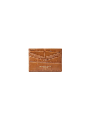 The Signature Card Holder - Tan Croc Leather
