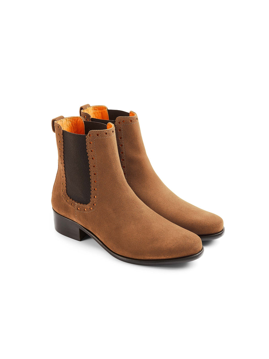 The Brogued Chelsea - Women's Ankle Boots - Tan Suede