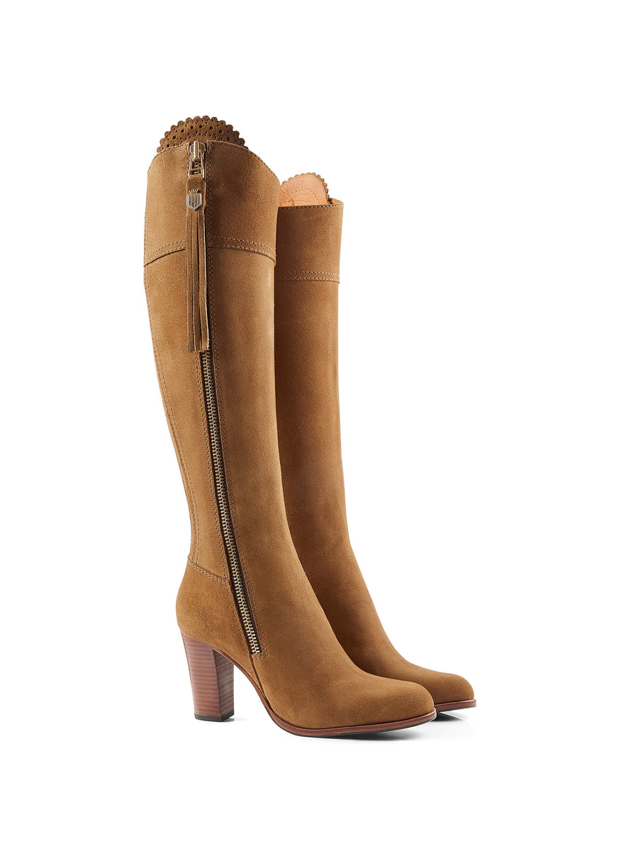 The Regina - Women's Tall High-Heeled Boots - Tan Suede, Regular Fit