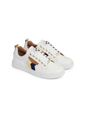 The Alexandra - 10 Year Anniversary Women's Trainer - White Leather with Navy & Gold