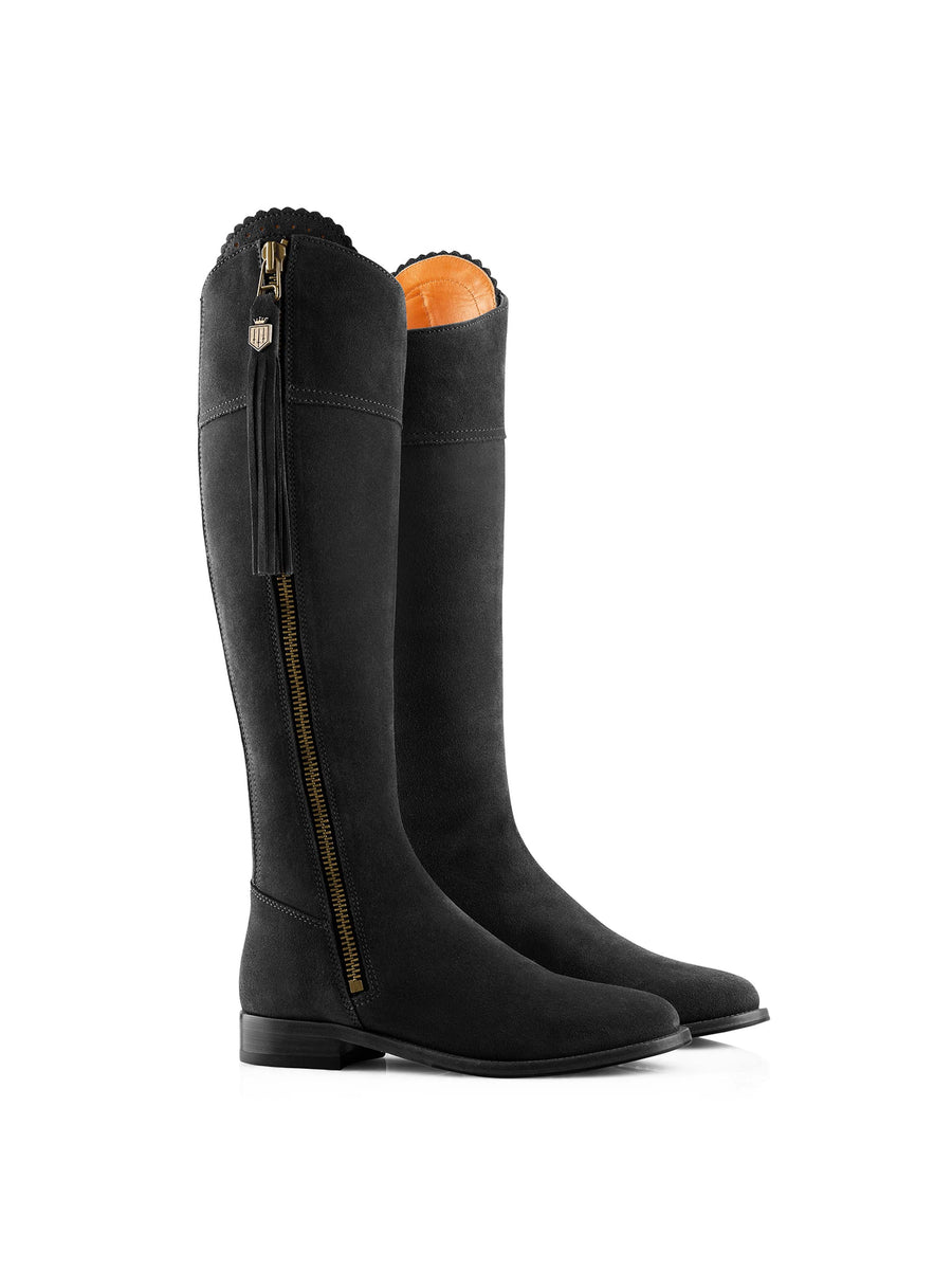 The Regina - Women's Tall Boots - Black Suede, Regular Calf