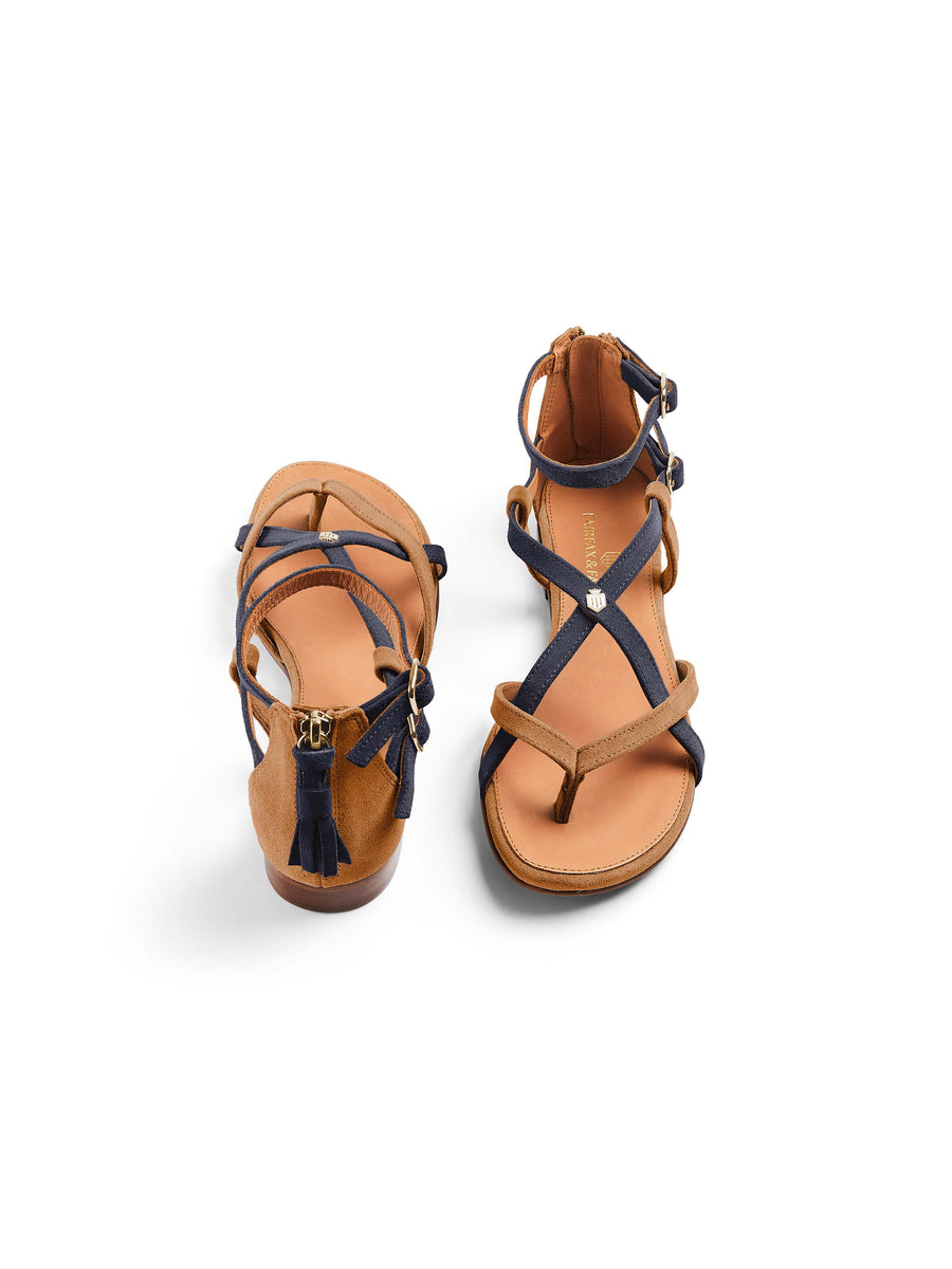 The Brancaster - Women's Sandals - Tan & Navy Suede