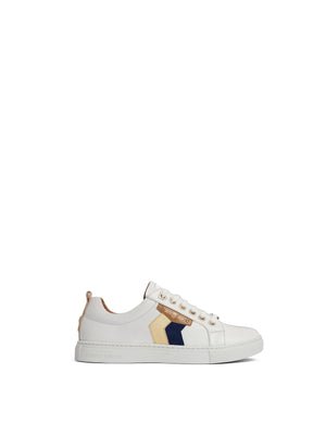 The Alexandra - Women's Sneaker - White Leather with Navy & Gold Suede