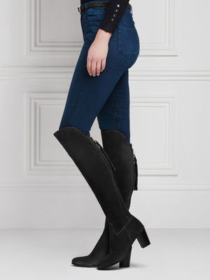 The Amira - Women's Over-the-Knee Heeled Boot - Black Suede