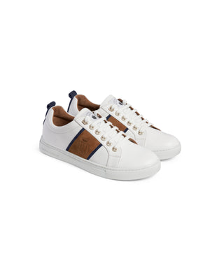 The Cannes Trainer - White - Tan &amp; Navy