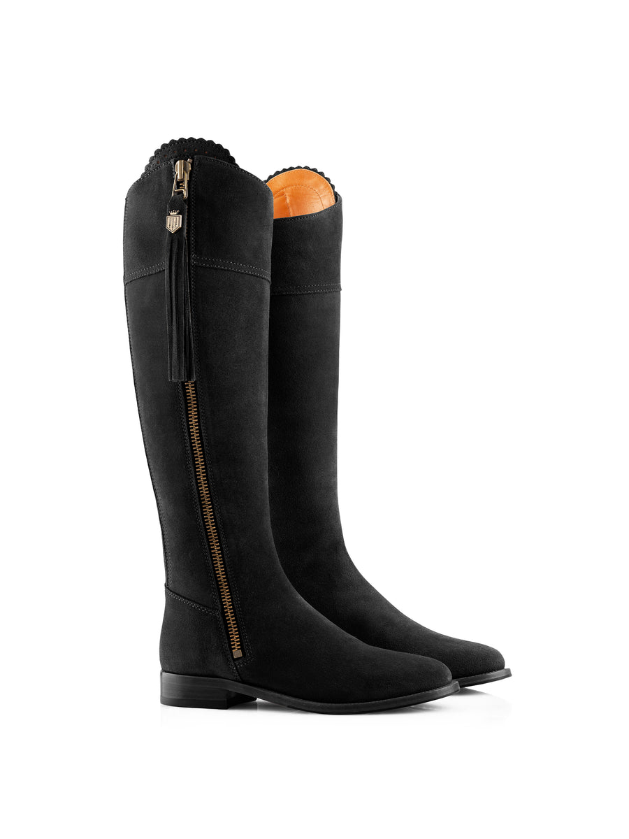 The Regina - Women's Tall Boots - Black Suede, Sporting Calf