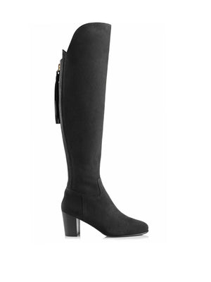 The Amira - Women's Over-the-Knee Heeled Boot - Black Suede
