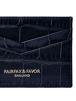 The Signature Card Holder - Navy Croc Leather