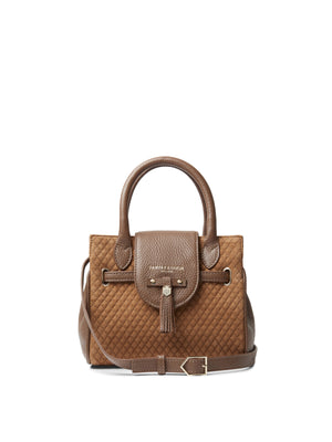 The Windsor - Women's Mini Handbag - Quilted Tan Suede