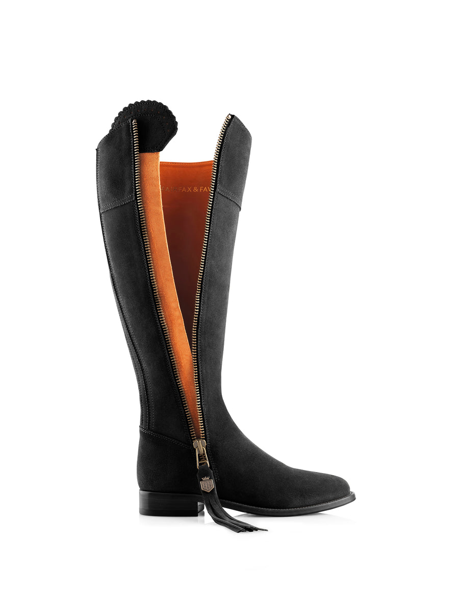 The Regina - Women's Tall Boots - Black Suede, Sporting Calf