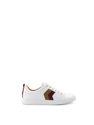 The Alexandra - Women's Sneaker - White Leather with Olive & Plum Blue Suede
