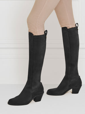 The Belgravia - Women's Heeled Tall Boot - Black Suede