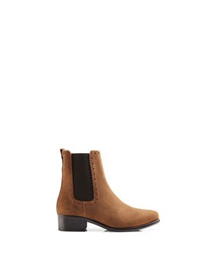 The Brogued Chelsea - Women's Ankle Boot - Tan Suede