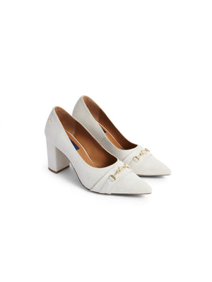 The Chantilly - Women's Block Court Shoe - Ivory Suede