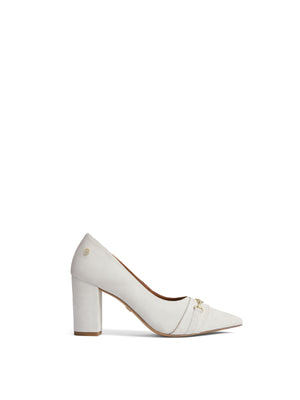 The Chantilly - Women's Block Court Shoe - Ivory Suede