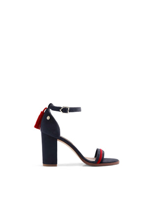 The Daisy - Women's Heeled Sandal - Navy & Red Suede