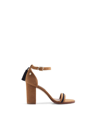 The Daisy - Women's Heeled Sandal - Tan & Navy Suede