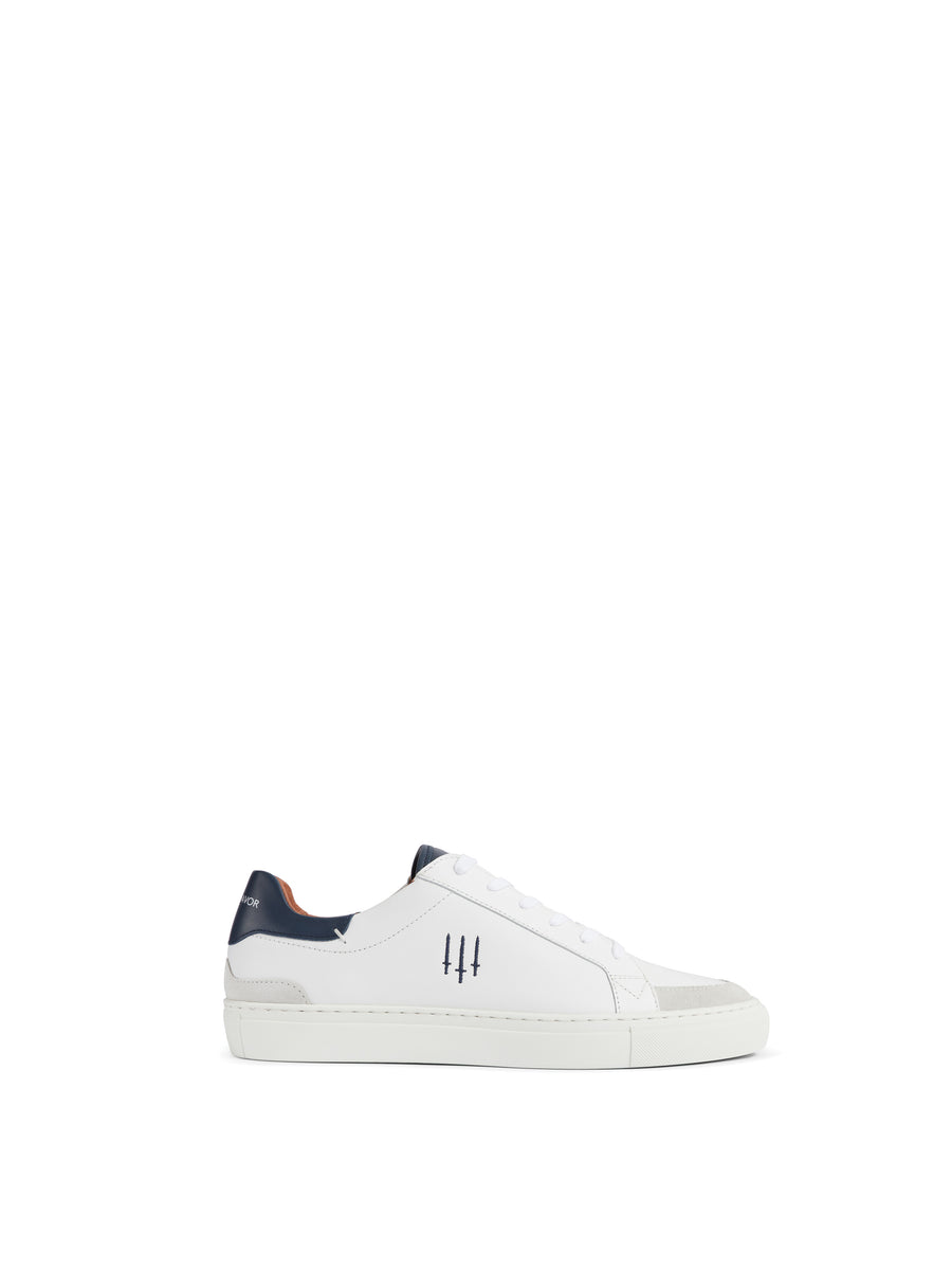 The Holbourne - Men's Sneaker - White Leather, Navy & Grey