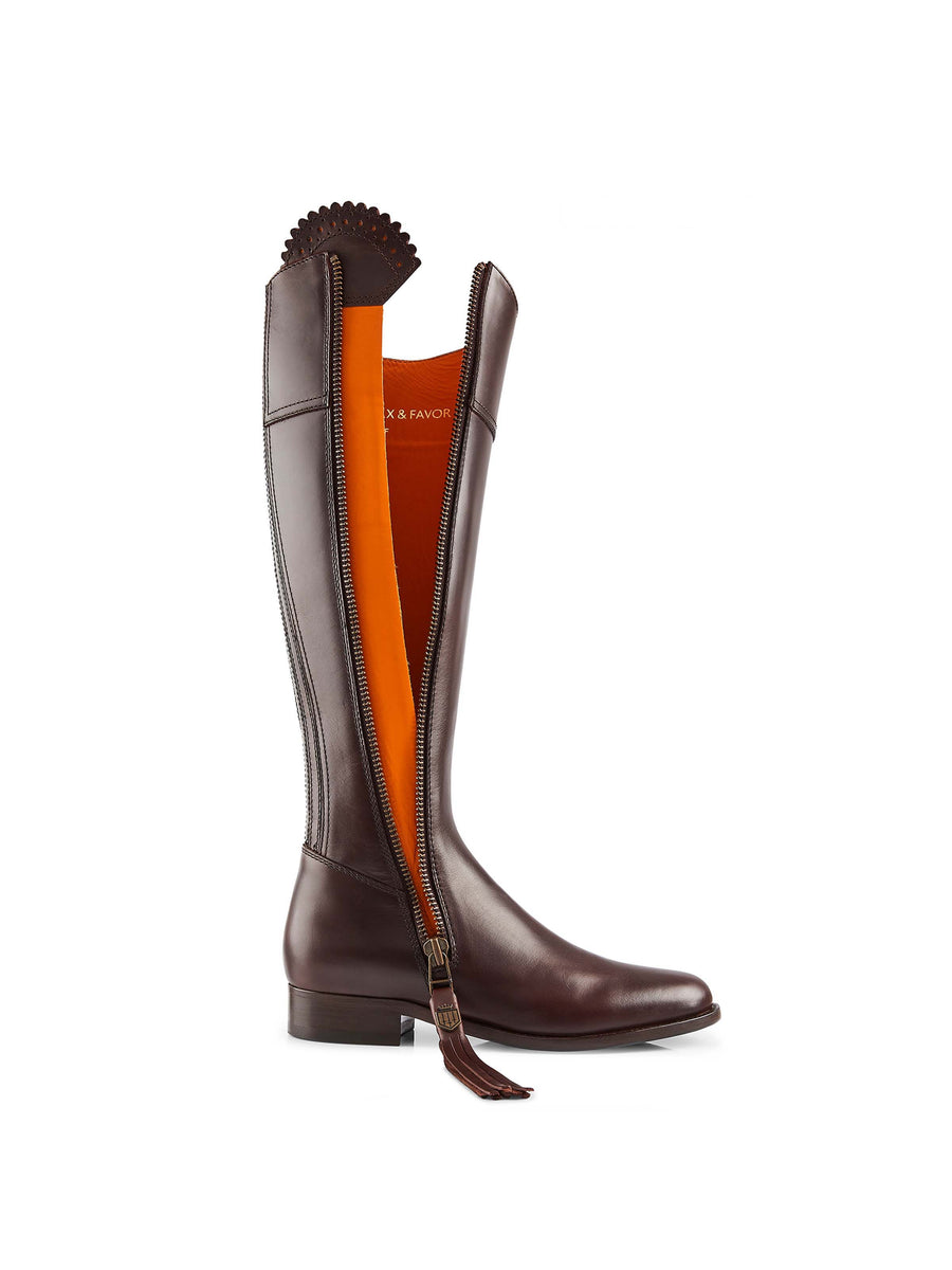The Regina - Women's Tall Boots - Mahogany Leather, Narrow Calf