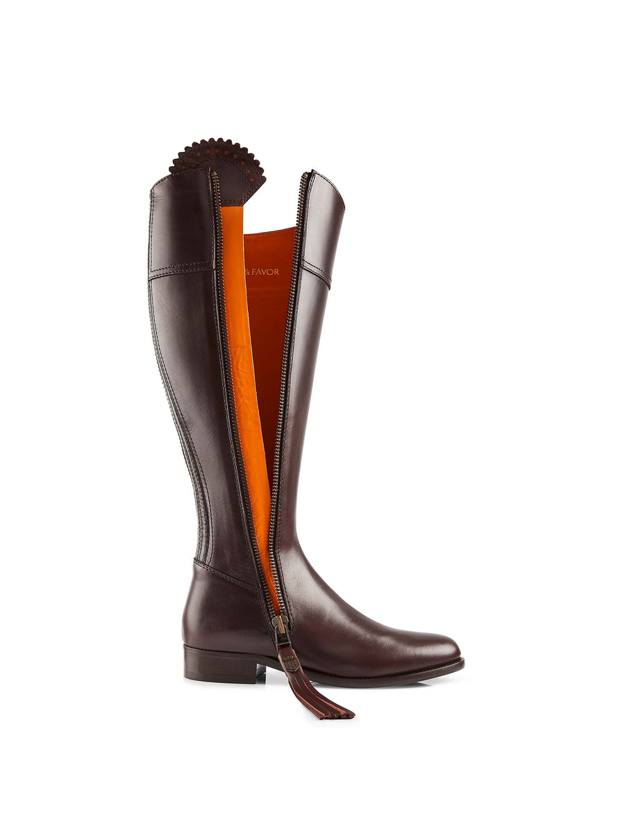 The Regina - Women's Tall Boots - Mahogany Leather, Sporting Calf