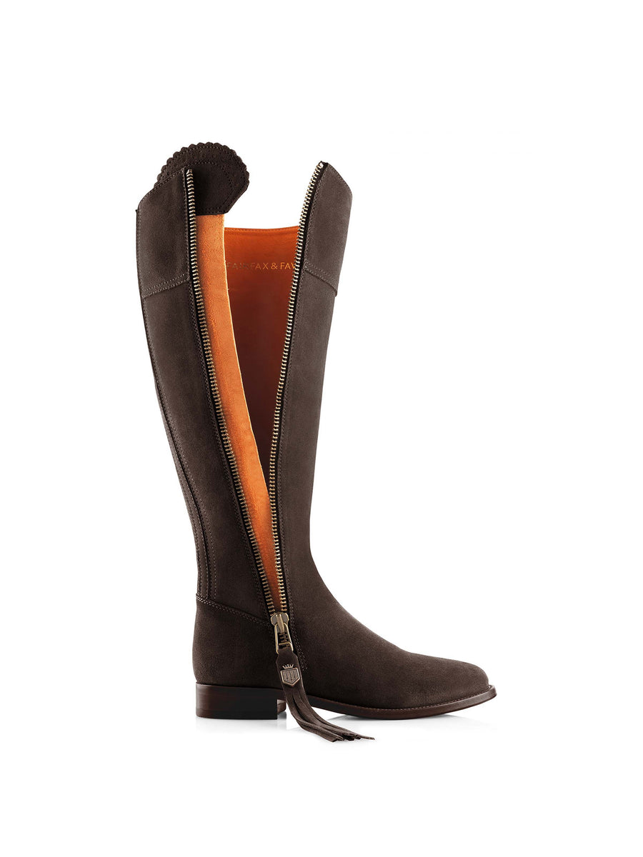 The Regina - Women's Tall Boots - Chocolate Suede, Sporting Calf