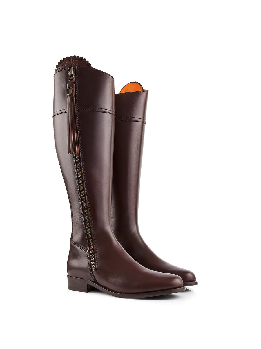 The Regina - Women's Tall Boots - Mahogany Leather, Sporting Calf