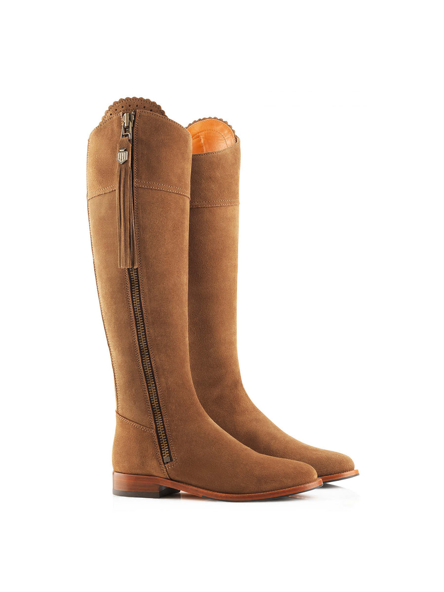 The Regina - Women's Tall Boots - Tan Suede, Sporting Calf