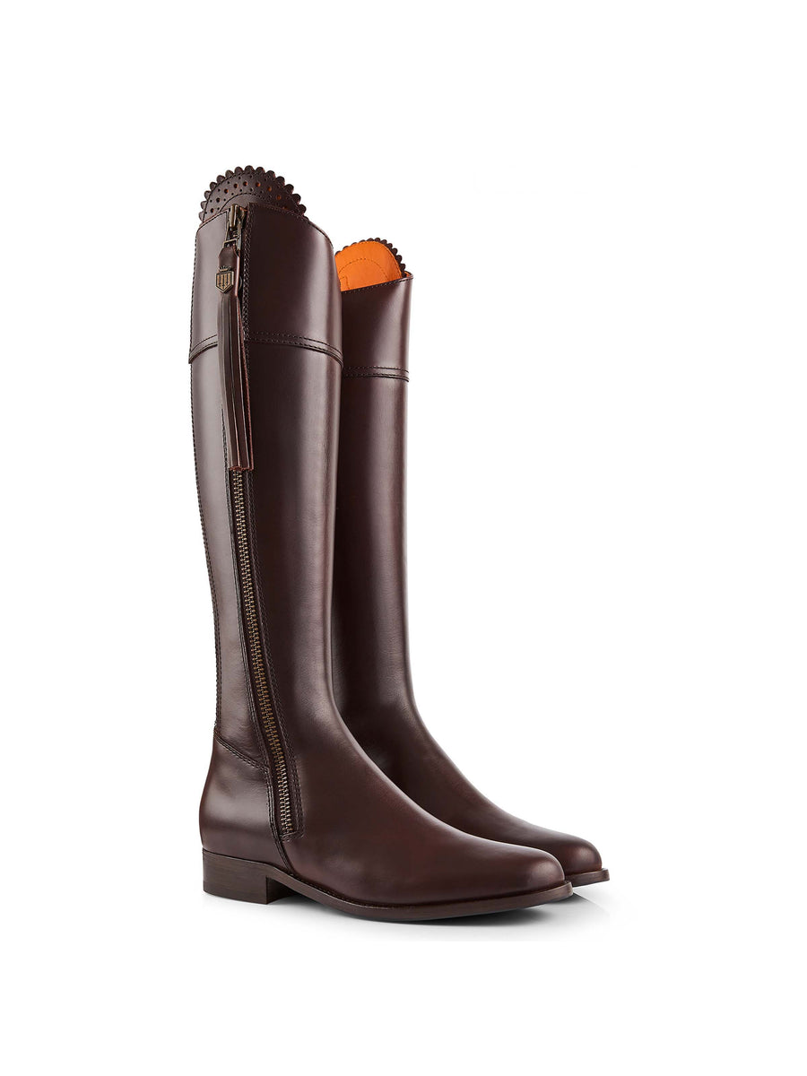The Regina - Women's Tall Boots - Mahogany Leather, Narrow Calf