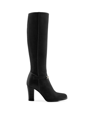 The Octavia - Women's Tall Heeled Boot - Black Suede, Regular Calf