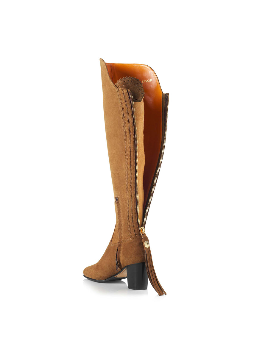 The Amira - Women's Over-the-Knee Heeled Boots - Tan Suede