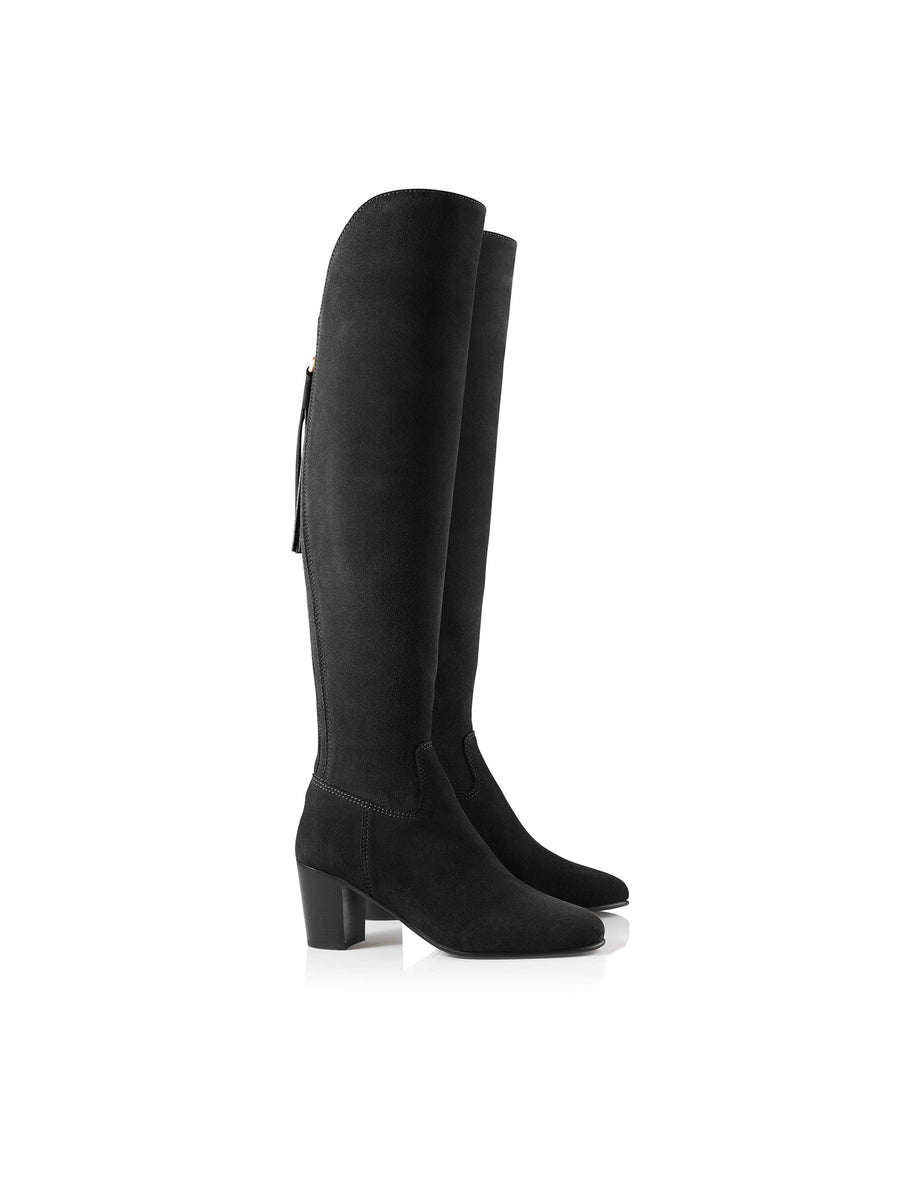 The Amira - Women's Over-the-Knee Heeled Boots - Black Suede