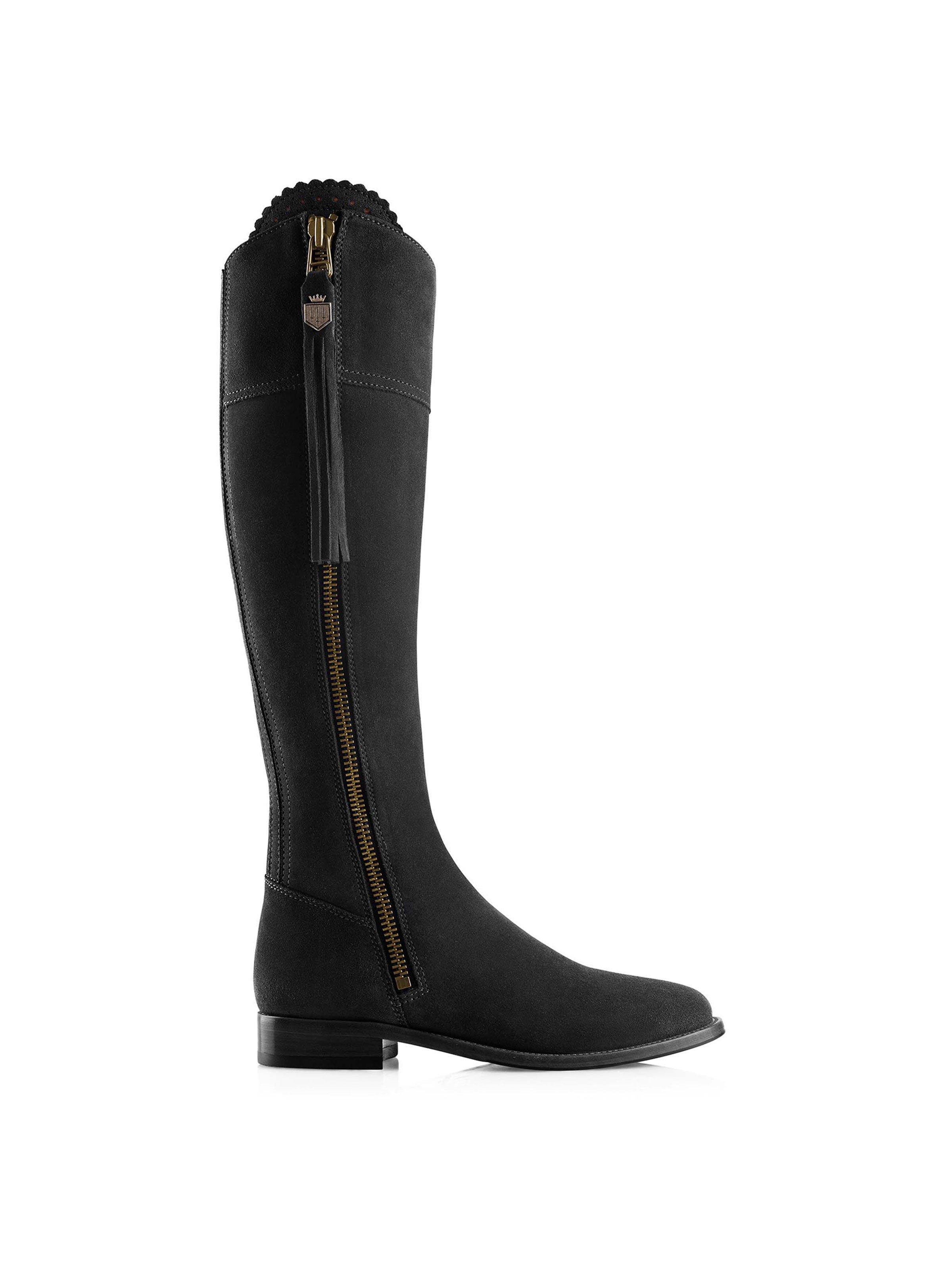 Regina - Women's Knee-High Boots - Black Suede
