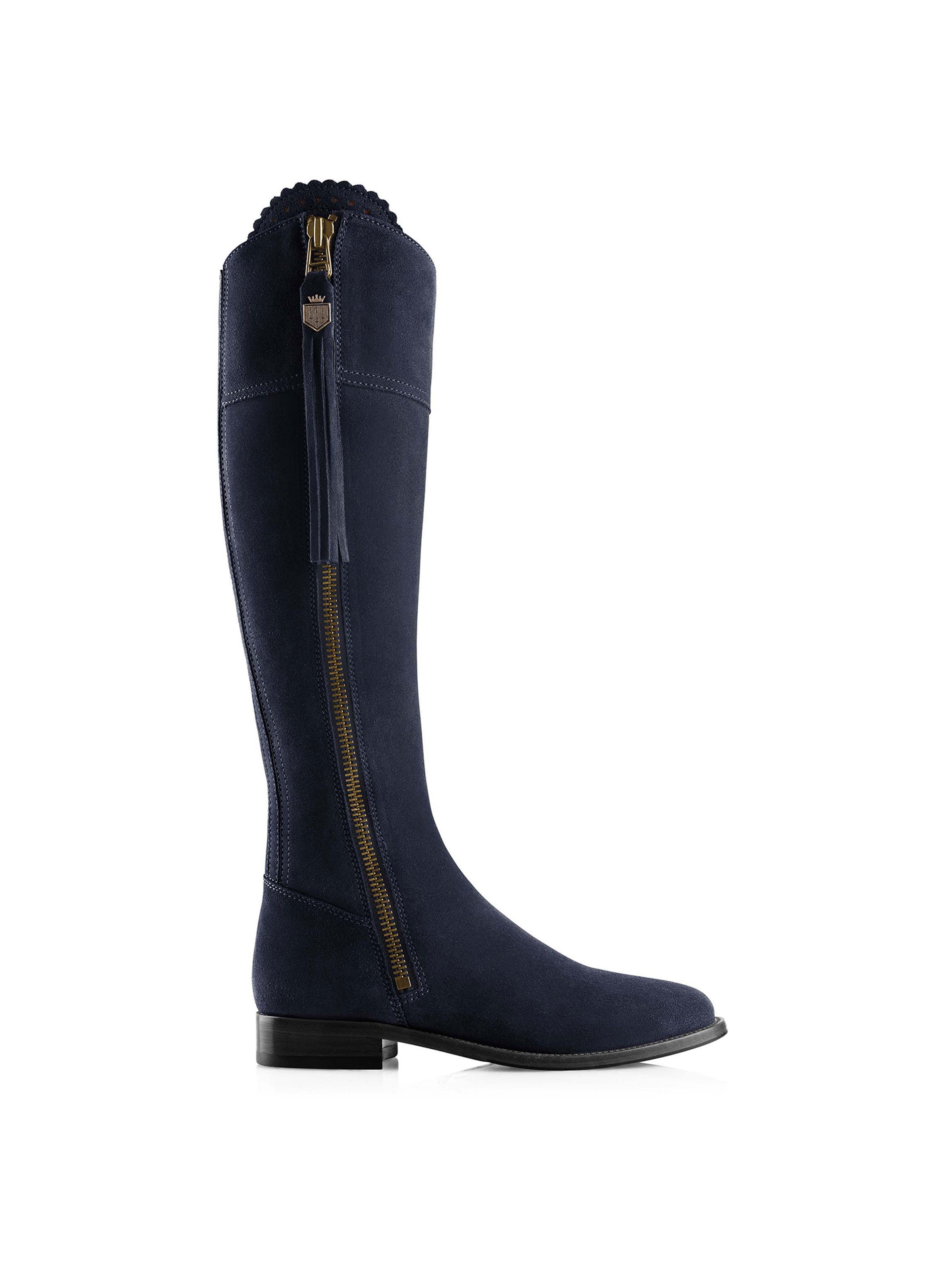 Regina - Women's Knee-High Boots - Navy Suede
