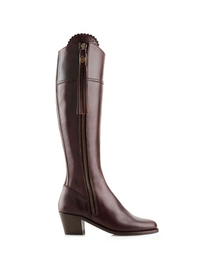 The Regina - Women's Tall Heeled Boot - Mahogany Leather, Regular Calf