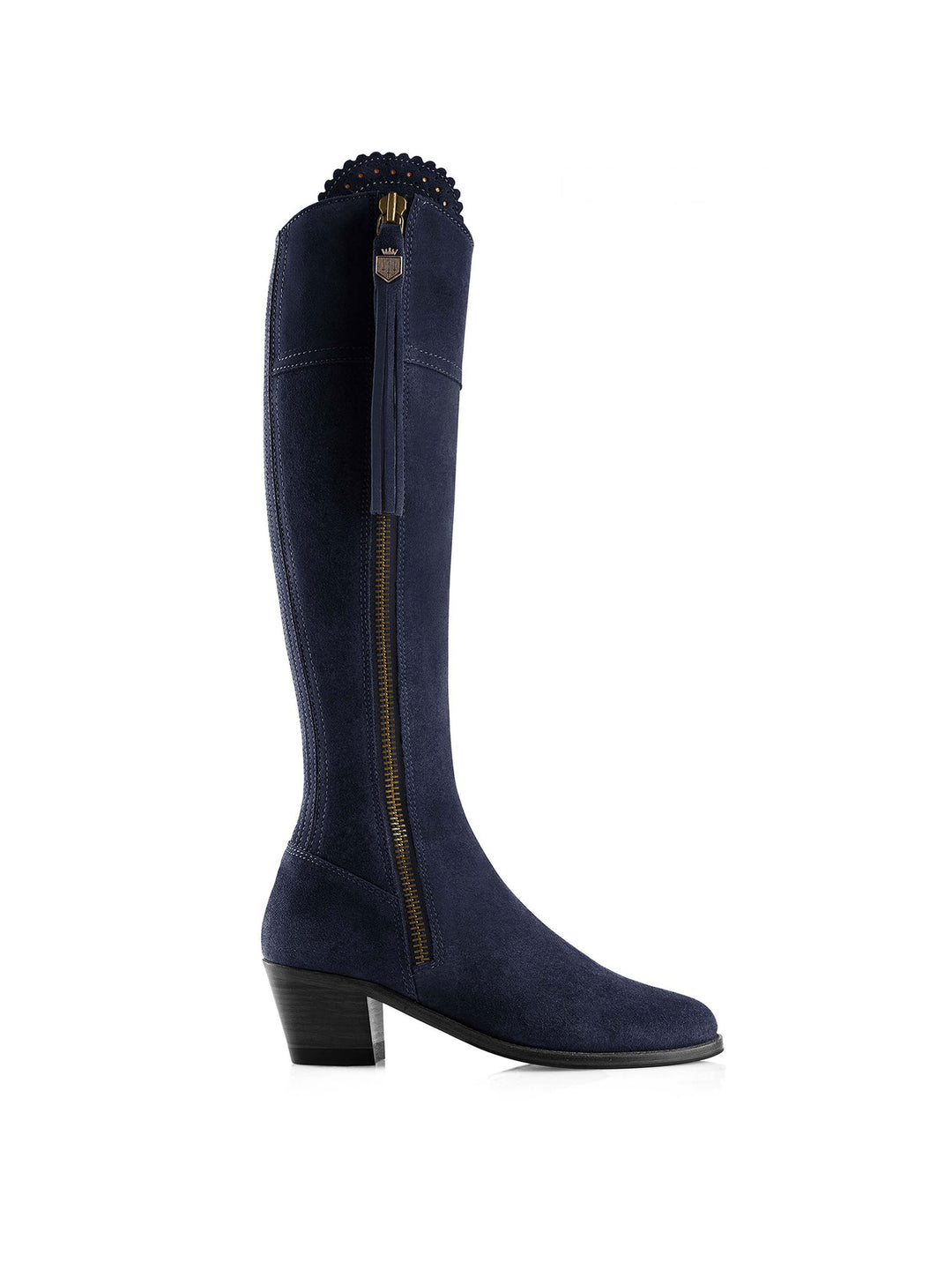 Heeled Regina (Narrow Fit) - Navy Blue Suede - Tall Boots
