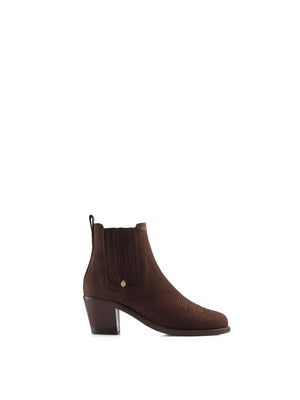 The Rockingham - Women's Heeled Ankle Boot - Chocolate Suede