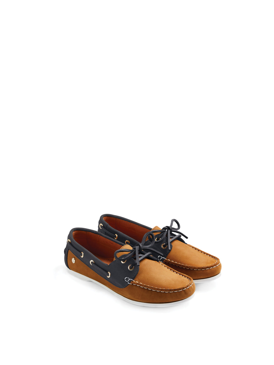 The Salcombe - Women's Deck Shoes - Tan & Navy Blue