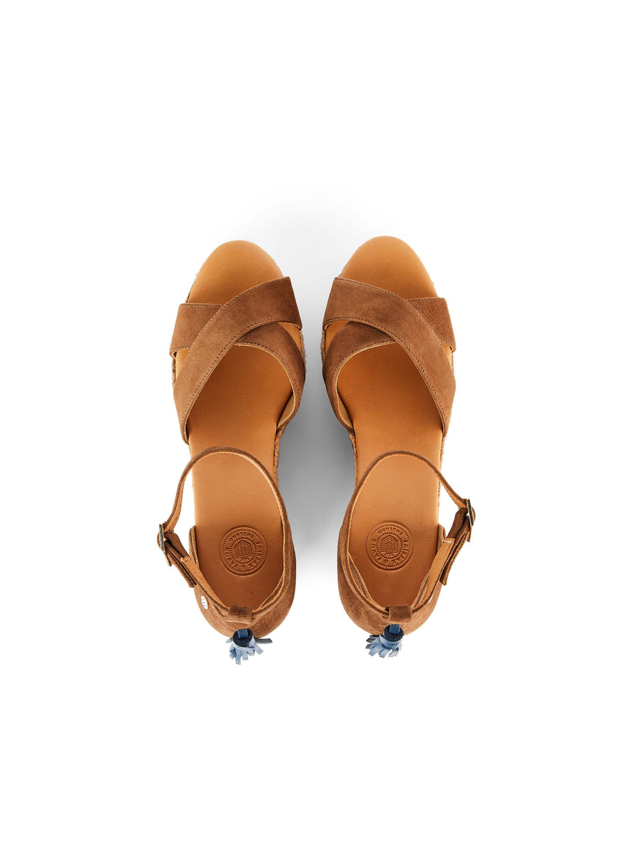 The Valencia - Women's Wedge Sandals - Tan Suede