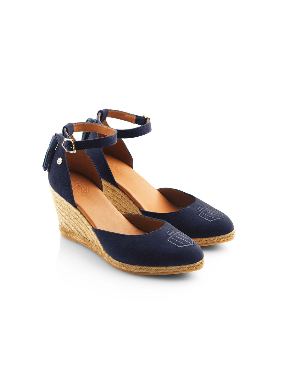 The Monaco - Women's Espadrille Wedges - Navy Suede